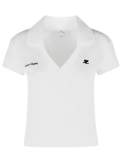 Courrèges Cropped Polo Shirt Collar Short Sleeves V Neck In Animal Print