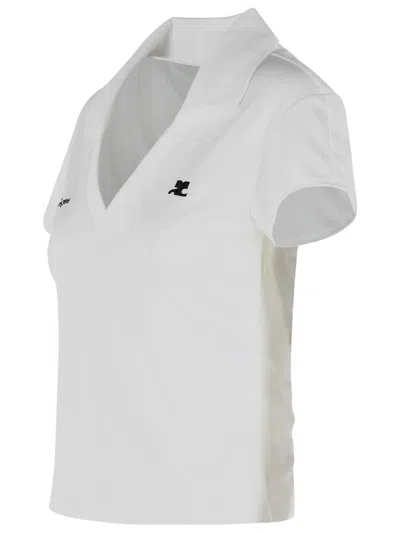 Courrèges Cropped Polo Shirt Collar Short Sleeves V Neck In Animal Print