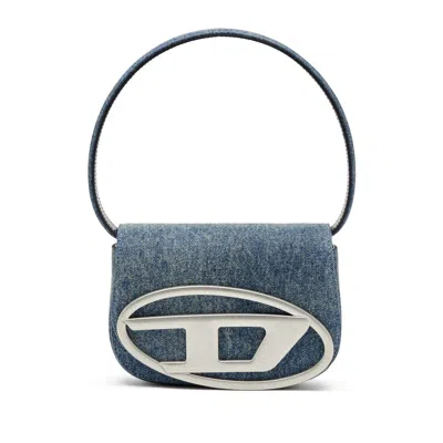 Diesel Shoulder Bag In Blue Denim With Leather Trims And Oval D Plaque