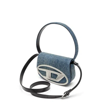 Diesel Shoulder Bag In Blue Denim With Leather Trims And Oval D Plaque