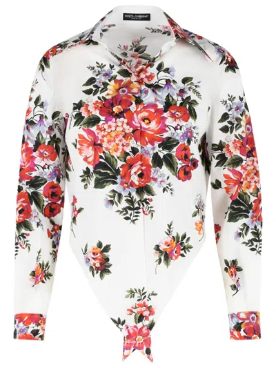 Dolce & Gabbana Cotton Shirt With A Bouquet Of Flowers Print Shirts White In Multi