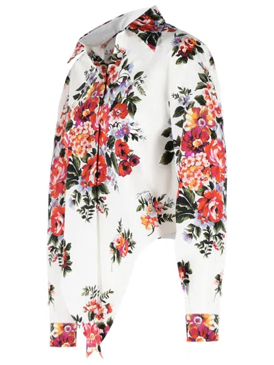 Dolce & Gabbana Cotton Shirt With A Bouquet Of Flowers Print Shirts White In Multi