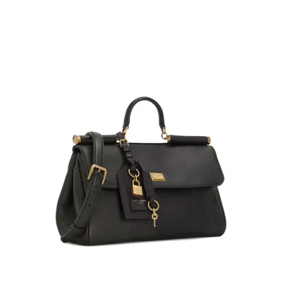 Dolce & Gabbana Black Handbag With Padlock Detail And Adjustable And Removable Shoulder Strap In Leather Woman In Black