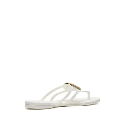 Dolce & Gabbana White Thong Sandals With Logo Plaque On The Front In Rubber Woman In Multi