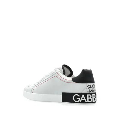 Dolce & Gabbana White Low Top Sneakers With Logo Patch On The Tongue And All-over Print In Leather Man In Black