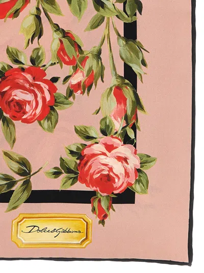Dolce & Gabbana Women Multicolor Silk Square Scarf With All-over Floral Motif And Logo On The Front In Pink