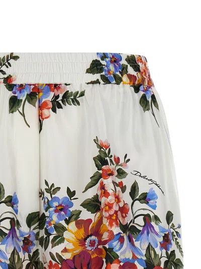 Dolce & Gabbana Flower Bouquet-print Twill Vanity Bermuda Shorts In White