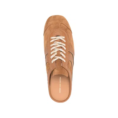 Dries Van Noten Suede Mules Rubber Sole Stitch Detailing In Brown