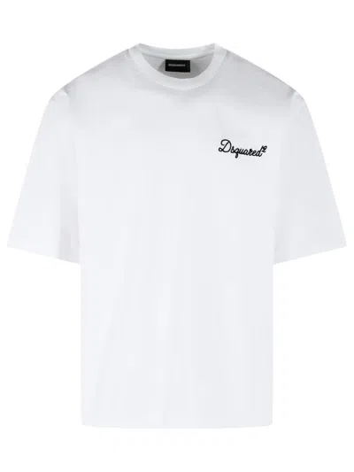Dsquared2 Men White T-shirt With Embroidered Logo On The Chest In Cotton Man In Multi