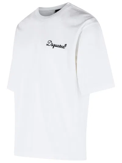 Dsquared2 Men White T-shirt With Embroidered Logo On The Chest In Cotton Man In Multi