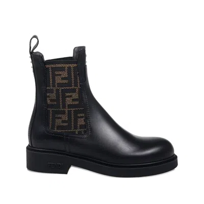 Fendi Chelsea Bootie With Ff Elastic Band Boots Black In Multi