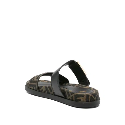 Fendi Leather Sandals With Double Strap And Buckle In Multi