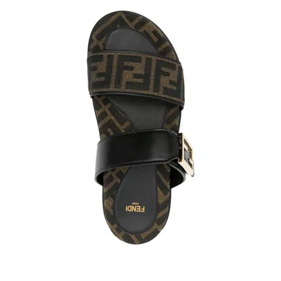 Fendi Leather Sandals With Double Strap And Buckle In Multi