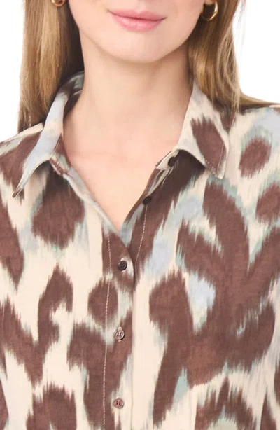 Halogen ® Printed Button-up Top In Brown