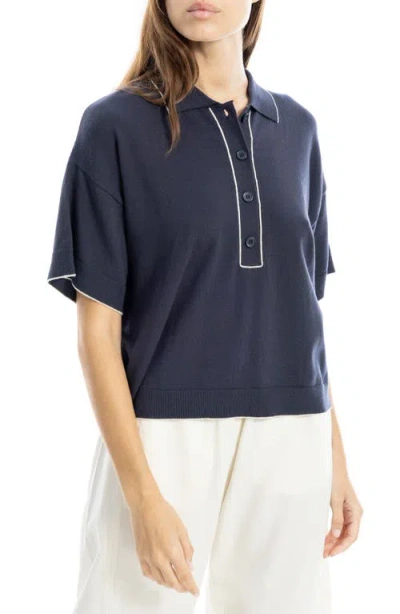 Max Studio Boxy Polo Sweater In Blue