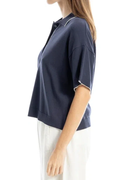 Max Studio Boxy Polo Sweater In Blue