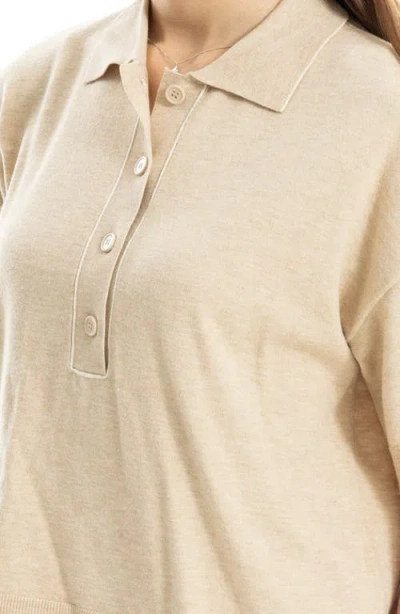 Max Studio Boxy Polo Sweater In Neutral