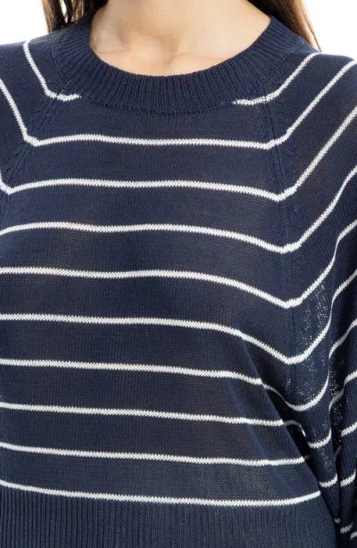 Max Studio Stripe Raglan Sleeve Sweater In Blue