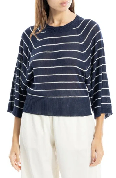 Max Studio Stripe Raglan Sleeve Sweater In Blue