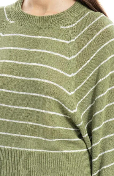 Max Studio Stripe Raglan Sleeve Sweater In Green