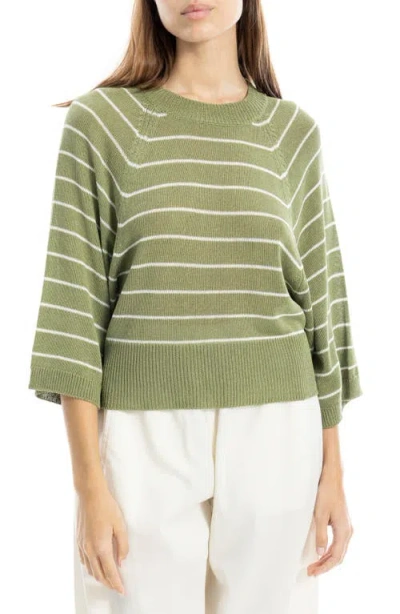 Max Studio Stripe Raglan Sleeve Sweater In Green