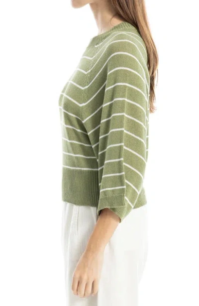 Max Studio Stripe Raglan Sleeve Sweater In Green