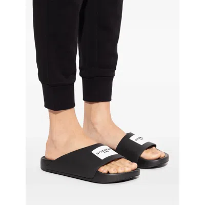 Givenchy Label Flat Mules In Black Rubber Women In Black