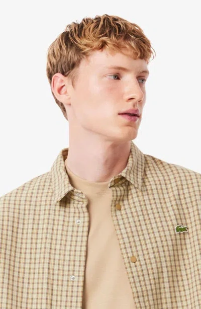 Lacoste Oversize Drawstring Hem Snap Front Overshirt In Brown