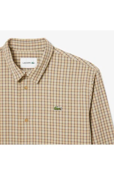 Lacoste Oversize Drawstring Hem Snap Front Overshirt In Brown