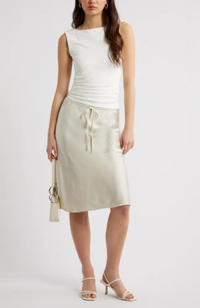 Open Edit Drawstring Satin Skirt In White