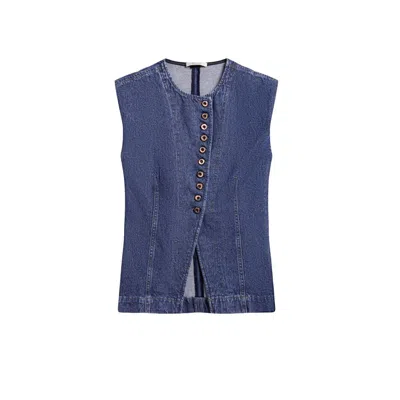 Nocturne Button-front Denim Vest In Blue