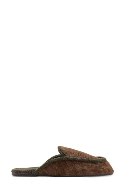 Mango Herringbone Mule Slipper In Brown