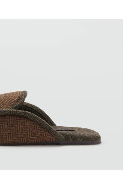 Mango Herringbone Mule Slipper In Brown