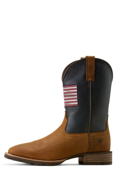 Ariat Hybrid Rancher Patriot Wide Square Toe Cowboy Boot In Brown
