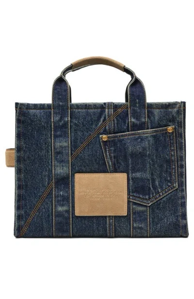 Marc Jacobs The Denim Suede Medium Cargo Tote Bag Dark Wash Indigo In Blue