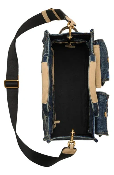 Marc Jacobs The Denim Suede Medium Cargo Tote Bag Dark Wash Indigo In Blue