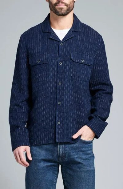 Billy Reid Pin Dot Dobby Two Pocket Overshirt Carbon Blue