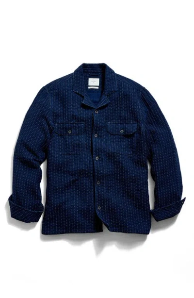 Billy Reid Pin Dot Dobby Two Pocket Overshirt Carbon Blue