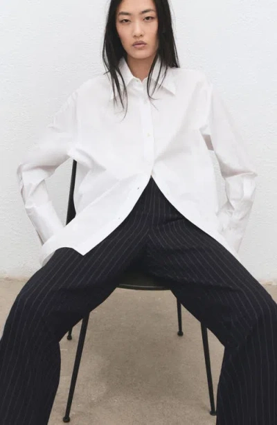 Mango Pinstripe Pull-on Wide Leg Pants In Blue