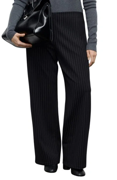 Mango Pinstripe Pull-on Wide Leg Pants In Blue