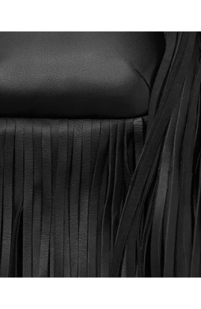 Mango Fringe Leather Clutch In Black