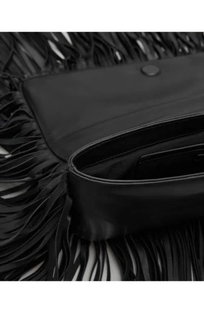 Mango Fringe Leather Clutch In Black