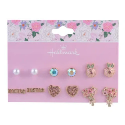 Hallmark 6 Pair Stud Earring Set In Gold
