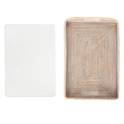 Artifacts Trading Company ™ Artifacts Rattan Rectangular Tray With Glass Insert In Neutral