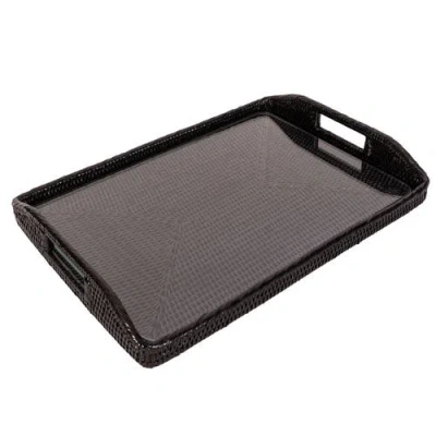 Artifacts Trading Company ™ Artifacts Rattan Rectangular Tray With Glass Insert In Black