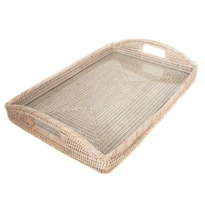 Artifacts Trading Company ™ Artifacts Rattan Rectangular Tray With Glass Insert In Neutral