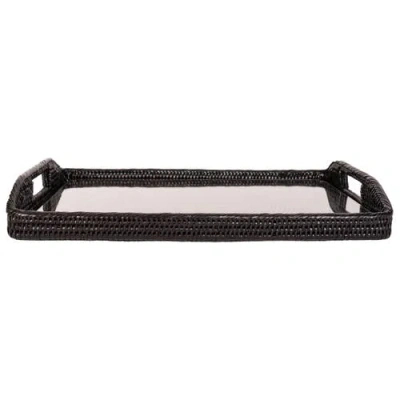Artifacts Trading Company ™ Artifacts Rattan Rectangular Tray With Glass Insert In Black