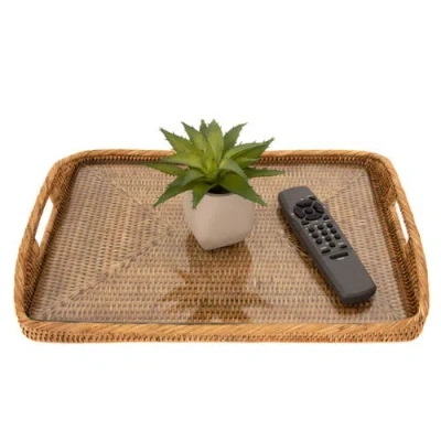 Artifacts Trading Company ™ Artifacts Rattan Rectangular Tray With Glass Insert In Brown