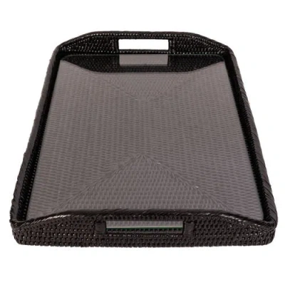 Artifacts Trading Company ™ Artifacts Rattan Rectangular Tray With Glass Insert In Black