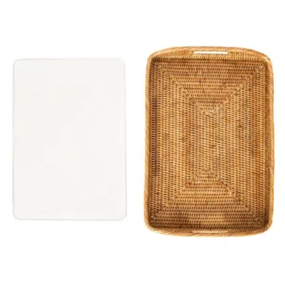 Artifacts Trading Company ™ Artifacts Rattan Rectangular Tray With Glass Insert In Brown